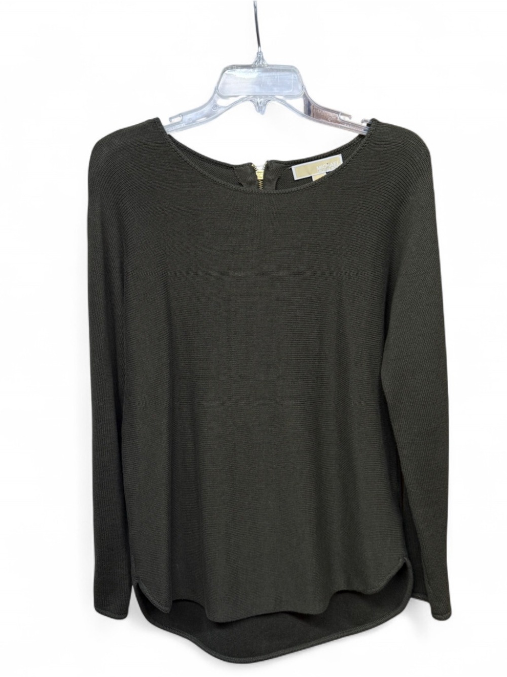 Michael Kors Olive Green Ribbed High-Low Sweater with Back Zipper - Small - Picture 1 of 7